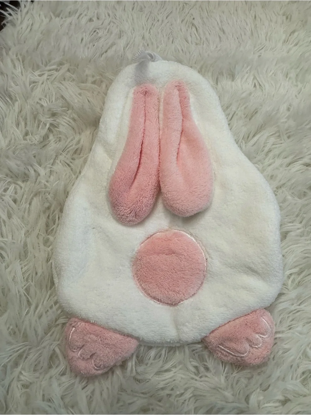 Plush Bunny hand towel - White & Pink bathroom kitchen hanging